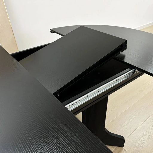 Farmhouse Kitchen Dining Table 59x43 Inch Expandable Oval Top with Removable Leaf Black MDF Default -DTYStore