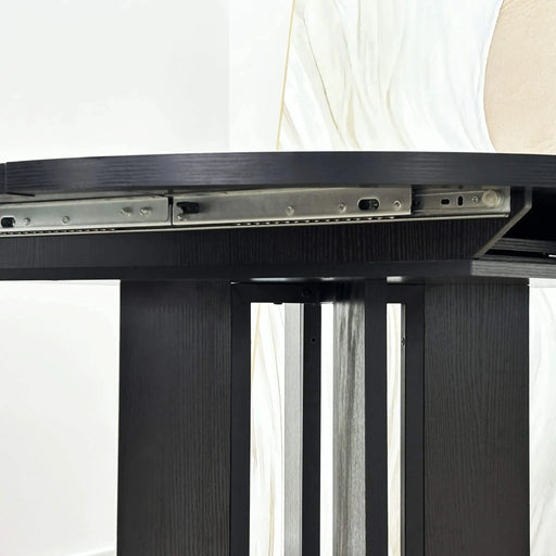 Farmhouse Kitchen Dining Table 59x43 Inch Expandable Oval Top with Removable Leaf Black MDF Default -DTYStore