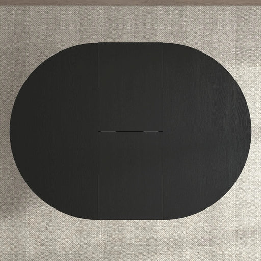 Farmhouse Kitchen Dining Table 59x43 Inch Expandable Oval Top with Removable Leaf Black MDF Default -DTYStore