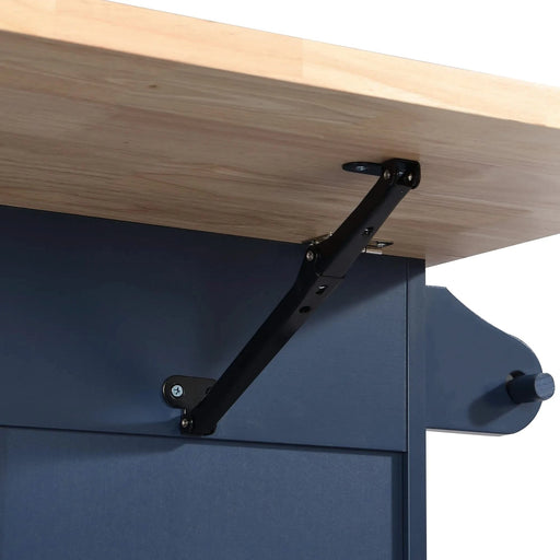 Farmhouse Kitchen Island Set with Drop Leaf and 2 Seatings,Dining Table Set with Storage Cabinet, Drawers and Towel Rack, Blue+Black+Brown Default -DTYStore