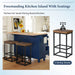 Farmhouse Kitchen Island Set with Drop Leaf and 2 Seatings,Dining Table Set with Storage Cabinet, Drawers and Towel Rack, Blue+Black+Brown Default -DTYStore