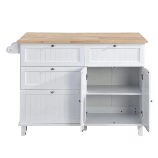 Farmhouse Kitchen Island Set with Drop Leaf and 2 Seatings,Dining Table Set with Storage Cabinet, Drawers and Towel Rack, White+Rustic Brown Default -DTYStore