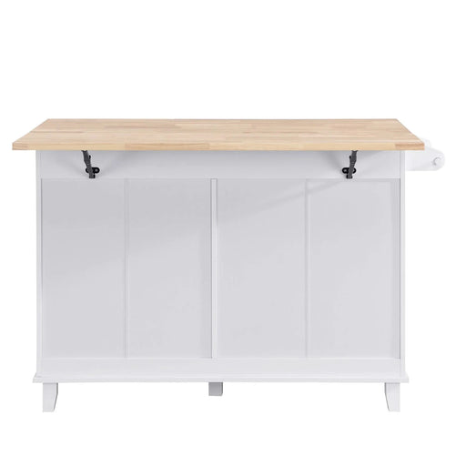 Farmhouse Kitchen Island Set with Drop Leaf and 2 Seatings,Dining Table Set with Storage Cabinet, Drawers and Towel Rack, White+Rustic Brown Default -DTYStore