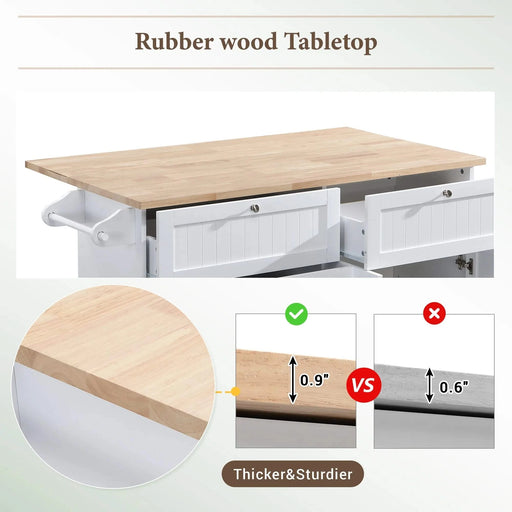 Farmhouse Kitchen Island Set with Drop Leaf and 2 Seatings,Dining Table Set with Storage Cabinet, Drawers and Towel Rack, White+Rustic Brown Default -DTYStore