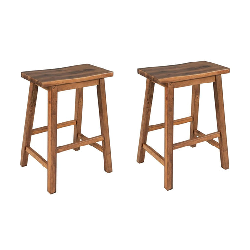 Farmhouse Rustic 2-piece Counter Height Wood Kitchen Dining Stools for Small Places, Walnut Default -DTYStore