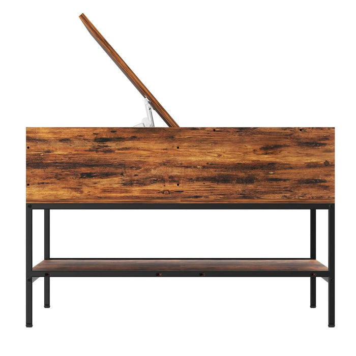 Farmhouse Rustic Flip Top Coffee Table with Hidden Storage, Wood Grain, Metal Frame, 31.5'L*31.5W*20.5H Default -DTYStore
