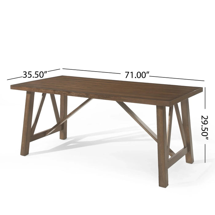 Farmhouse Style Dining Table with Wood-Like Top in Antique Brown, Solid Wood and MDF, 71.00 x 35.50 x 29.50 inches Default -DTYStore