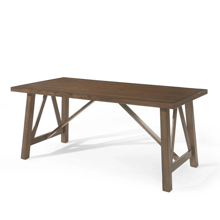 Farmhouse Style Dining Table with Wood-Like Top in Antique Brown, Solid Wood and MDF, 71.00 x 35.50 x 29.50 inches Default -DTYStore