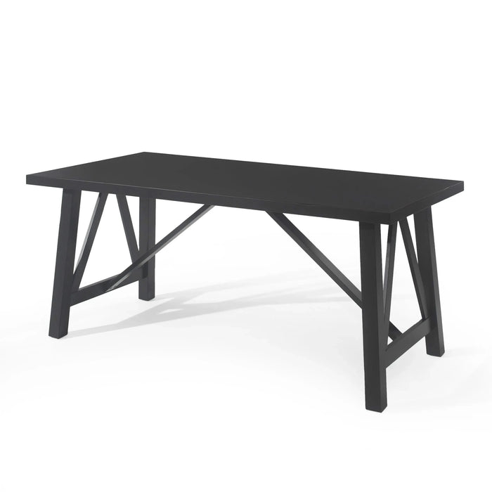 Farmhouse Style Dining Table with Wood-Like Top in Matte Black, Solid Wood and MDF, 71 inches Default -DTYStore