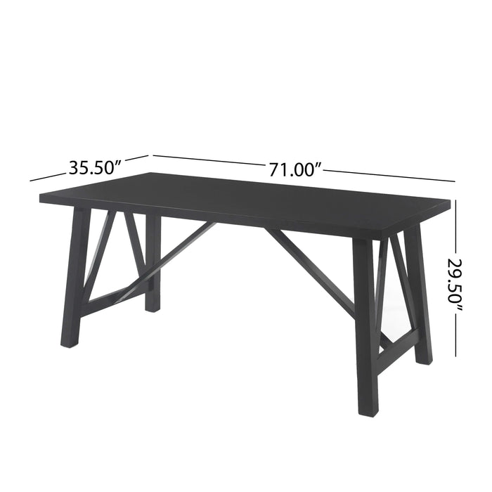 Farmhouse Style Dining Table with Wood-Like Top in Matte Black, Solid Wood and MDF, 71 inches Default -DTYStore