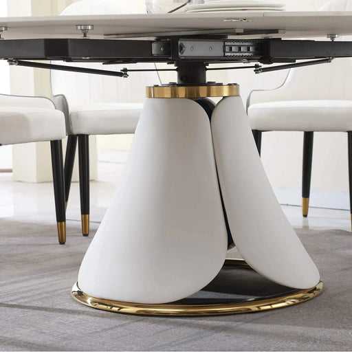 Fashion Modern Sintered Stone Dining Table with Multi-Functional Retractable Design in White Default -DTYStore