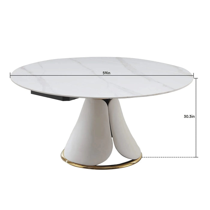 Fashion Modern Sintered Stone Dining Table with Multi-Functional Retractable Design in White Default -DTYStore
