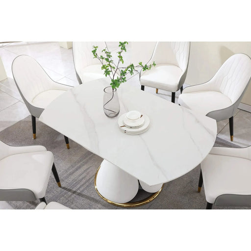 Fashion Modern Sintered Stone Dining Table with Multi-Functional Retractable Design in White Default -DTYStore