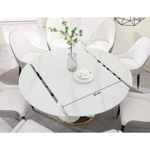 Fashion Modern Sintered Stone Dining Table with Multi-Functional Retractable Design in White Default -DTYStore