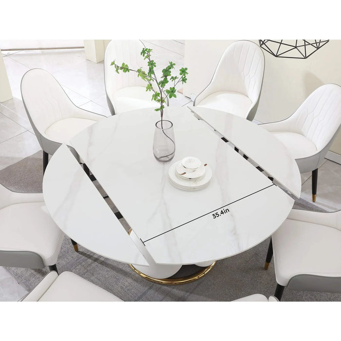 Fashion Modern Sintered Stone Dining Table with Multi-Functional Retractable Design in White Default -DTYStore