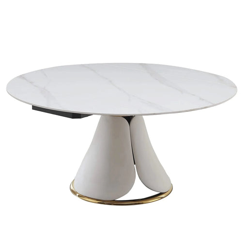 Fashion Modern Sintered Stone Dining Table with Multi-Functional Retractable Design in White Default -DTYStore