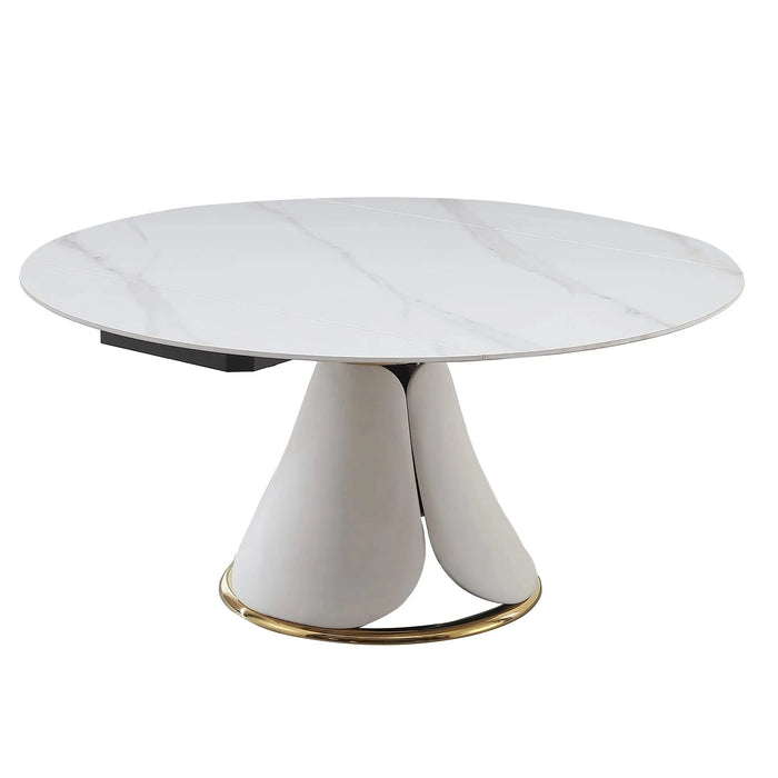 Fashion Modern Sintered Stone Dining Table with Multi-Functional Retractable Design in White Default -DTYStore