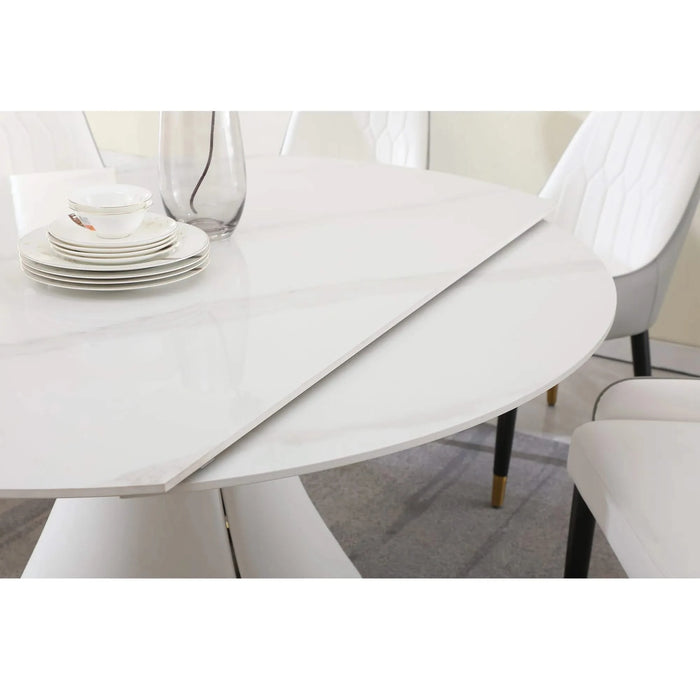 Fashion Modern Sintered Stone Dining Table with Multi-Functional Retractable Design in White Default -DTYStore