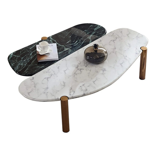 Faux Marble Coffee Tables Accent Tea Tables with Gold Metal Foot for Living Room Home Office Default -DTYStore