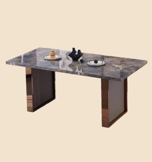 Faux Marble MDF Dinning Table for 6 or 8,Rectangular 70.8'L*35.4'W*29.8'H, Luxurious Rocky Stone Effect Top Stainless Steel Legs Modern, Durable, Easy to Assemble for Kitchen/Living Room/Meeting Brown Default -DTYStore