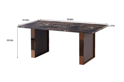 Faux Marble MDF Dinning Table for 6 or 8,Rectangular 70.8'L*35.4'W*29.8'H, Luxurious Rocky Stone Effect Top Stainless Steel Legs Modern, Durable, Easy to Assemble for Kitchen/Living Room/Meeting Brown Default -DTYStore