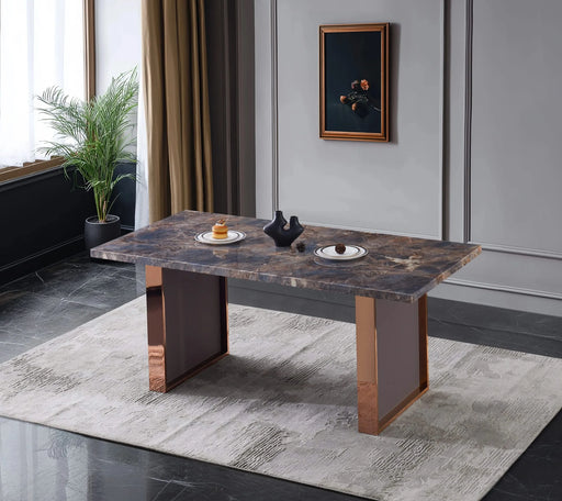 Faux Marble MDF Dinning Table for 6 or 8,Rectangular 70.8'L*35.4'W*29.8'H, Luxurious Rocky Stone Effect Top Stainless Steel Legs Modern, Durable, Easy to Assemble for Kitchen/Living Room/Meeting Brown Default -DTYStore