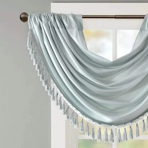 Faux Silk Waterfall Embellished Valance Dusty Aqua 38x46' Default -DTYStore