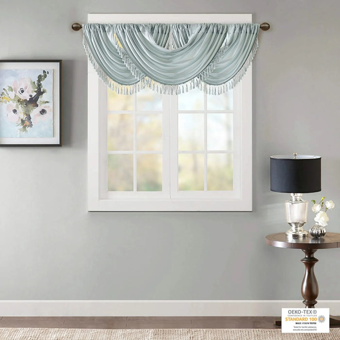 Faux Silk Waterfall Embellished Valance Dusty Aqua 38x46' Default -DTYStore
