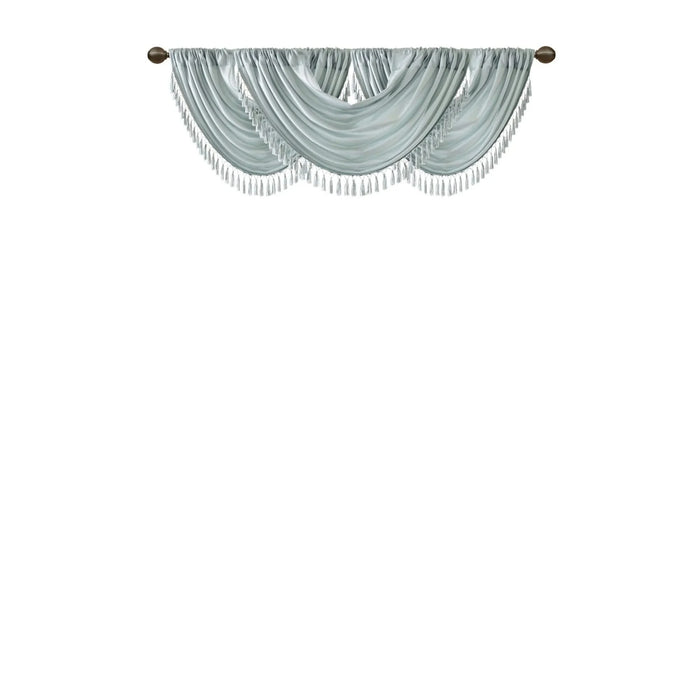 Faux Silk Waterfall Embellished Valance Dusty Aqua 38x46' Default -DTYStore