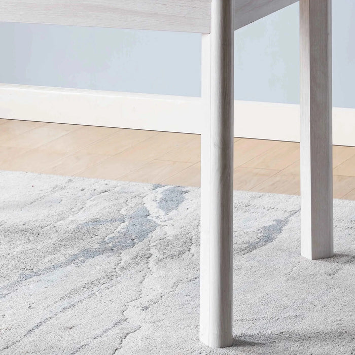 Faux marble white dining table top Four rounded leg posts Rounded table corners White Oak leg color Default -DTYStore