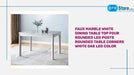 Faux marble white dining table top Four rounded leg posts Rounded table corners White Oak leg color Default -DTYStore