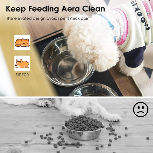 Feeding Station with 1 Storage Cabinets, Pet Feeding Station with 2 Elevated Dog Bowls, Side Hooks, Anti-tip Kit, Hidden Pet Feeder Station for Feeding & Watering, Black Default -DTYStore