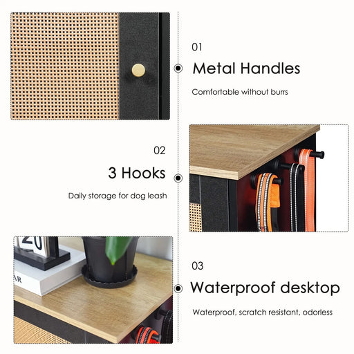 Feeding Station with 1 Storage Cabinets, Pet Feeding Station with 2 Elevated Dog Bowls, Side Hooks, Anti-tip Kit, Hidden Pet Feeder Station for Feeding & Watering, Black Default -DTYStore