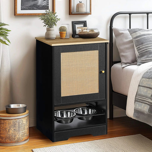 Feeding Station with 1 Storage Cabinets, Pet Feeding Station with 2 Elevated Dog Bowls, Side Hooks, Anti-tip Kit, Hidden Pet Feeder Station for Feeding & Watering, Black Default -DTYStore