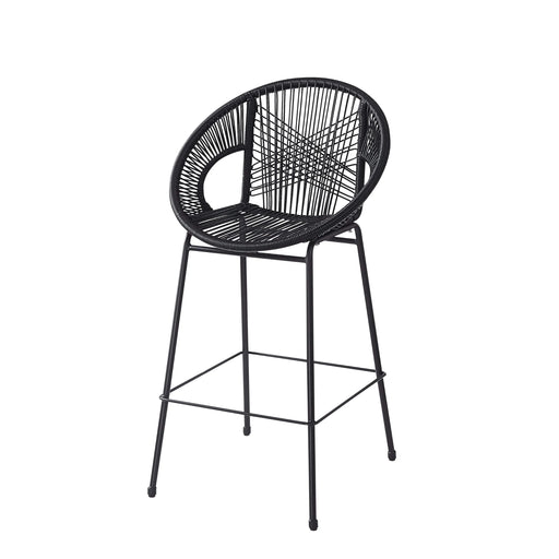Ferrara Outdoor Patio Barstool Set of 2, Black Faux Wicker PE Rattan with Iron Frame Default -DTYStore