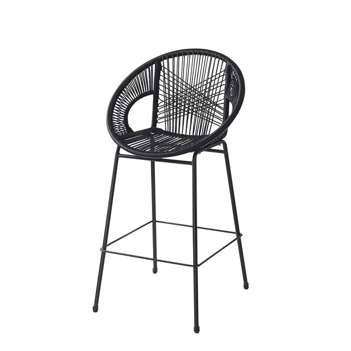 Ferrara Outdoor Patio Barstool Set of 2, Black Faux Wicker PE Rattan with Iron Frame Default -DTYStore