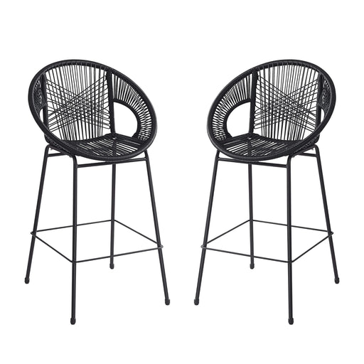 Ferrara Outdoor Patio Barstool Set of 2, Black Faux Wicker PE Rattan with Iron Frame Default -DTYStore