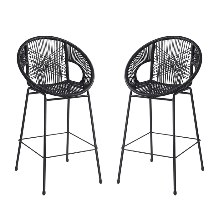 Ferrara Outdoor Patio Barstool Set of 2, Black Faux Wicker PE Rattan with Iron Frame Default -DTYStore