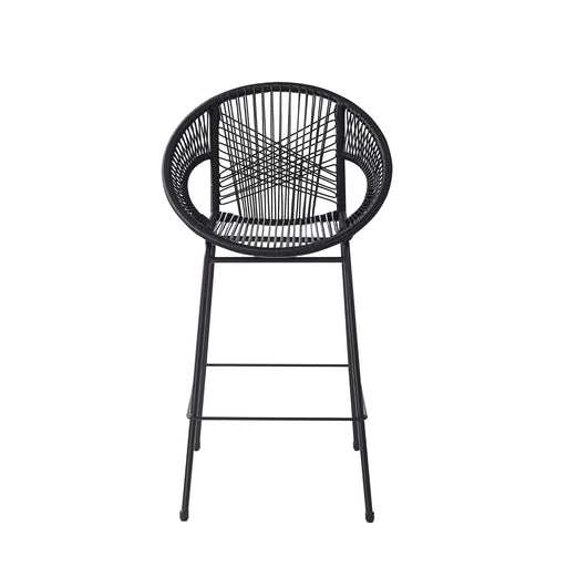 Ferrara Outdoor Patio Barstool Set of 2, Black Faux Wicker PE Rattan with Iron Frame Default -DTYStore