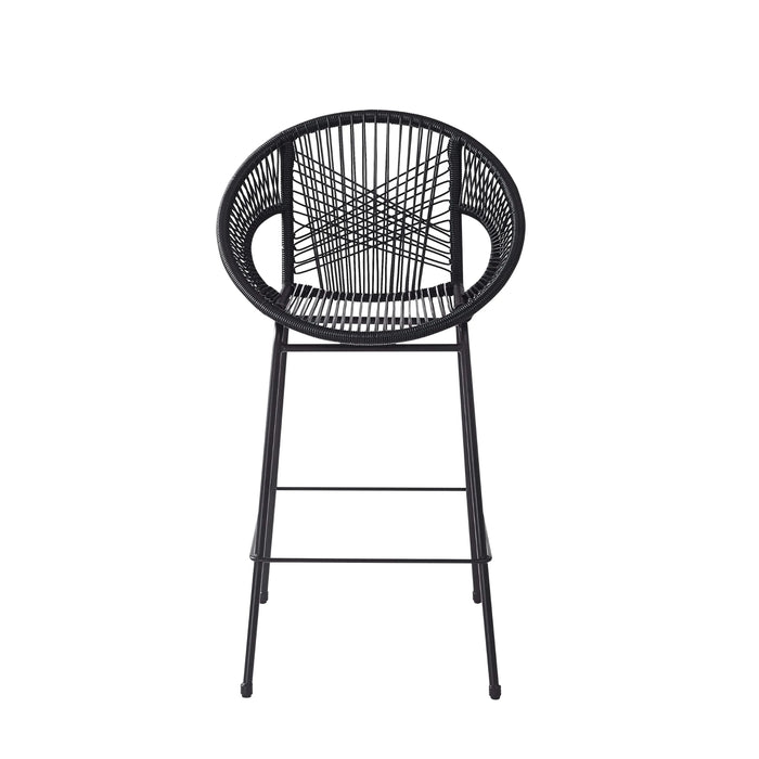 Ferrara Outdoor Patio Barstool Set of 2, Black Faux Wicker PE Rattan with Iron Frame Default -DTYStore