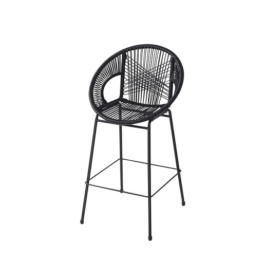 Ferrara Outdoor Patio Barstool Set of 2, Black Faux Wicker PE Rattan with Iron Frame Default -DTYStore