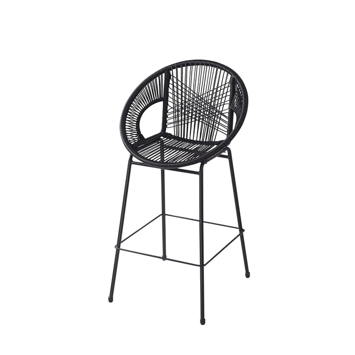 Ferrara Outdoor Patio Barstool Set of 2, Black Faux Wicker PE Rattan with Iron Frame Default -DTYStore