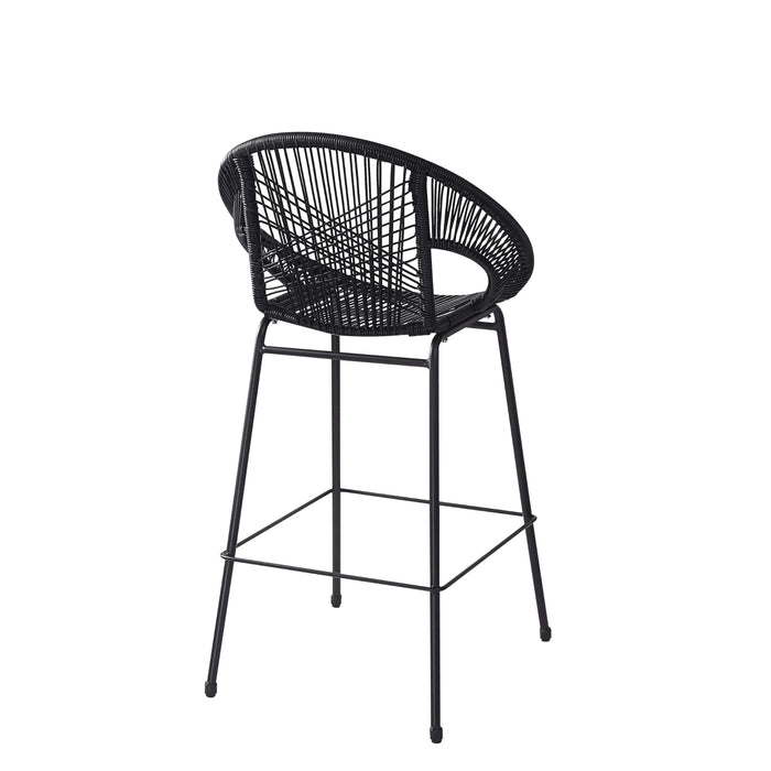 Ferrara Outdoor Patio Barstool Set of 2, Black Faux Wicker PE Rattan with Iron Frame Default -DTYStore