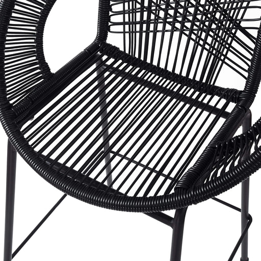 Ferrara Outdoor Patio Barstool Set of 2, Black Faux Wicker PE Rattan with Iron Frame Default -DTYStore