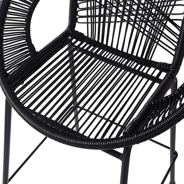Ferrara Outdoor Patio Barstool Set of 2, Black Faux Wicker PE Rattan with Iron Frame Default -DTYStore