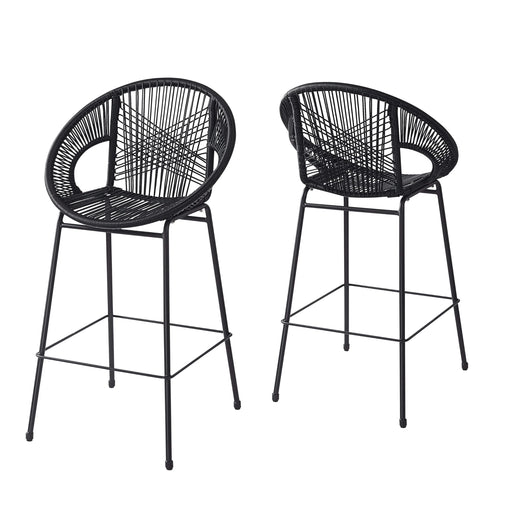 Ferrara Outdoor Patio Barstool Set of 2, Black Faux Wicker PE Rattan with Iron Frame Default -DTYStore