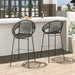 Ferrara Outdoor Patio Barstool Set of 2, Black Faux Wicker PE Rattan with Iron Frame Default -DTYStore