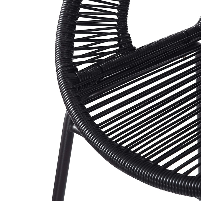 Ferrara Outdoor Patio Barstool Set of 2, Black Faux Wicker PE Rattan with Iron Frame Default -DTYStore