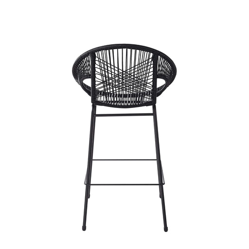 Ferrara Outdoor Patio Barstool Set of 2, Black Faux Wicker PE Rattan with Iron Frame Default -DTYStore