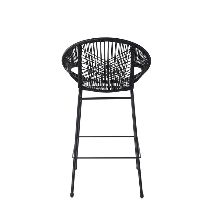 Ferrara Outdoor Patio Barstool Set of 2, Black Faux Wicker PE Rattan with Iron Frame Default -DTYStore